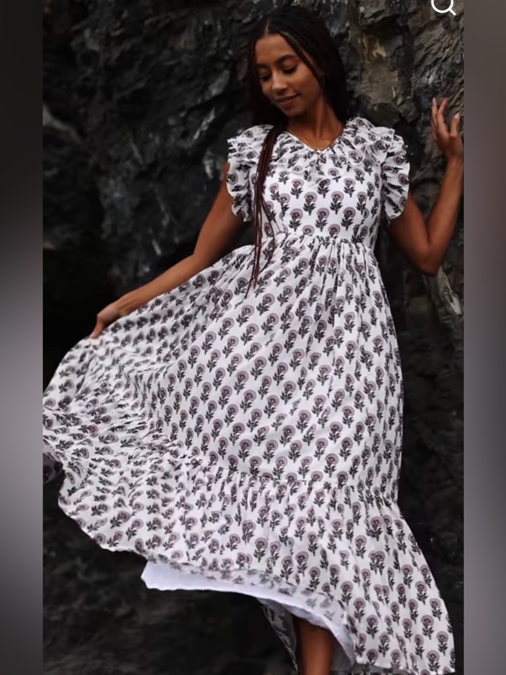 Ivy City Co White Maxi Dress with Black Floral Print